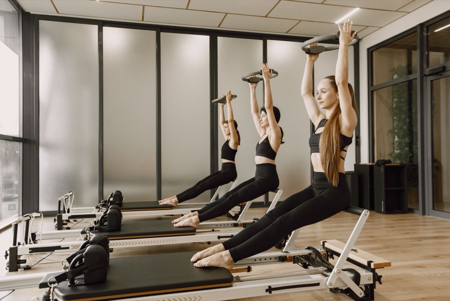 A local pilates studio class in session